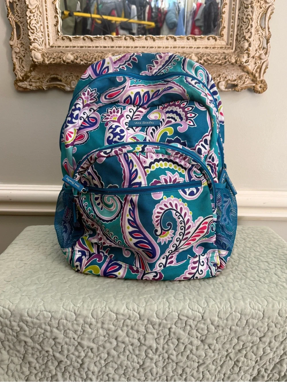 Vera Bradley Teal Paisley Print Backpack with Pink, Purple & Green Accents